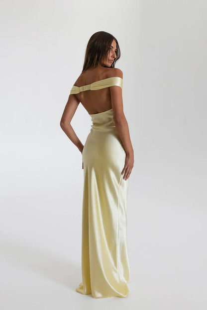 Celina Off-Shoulder Satin Elegance Gown