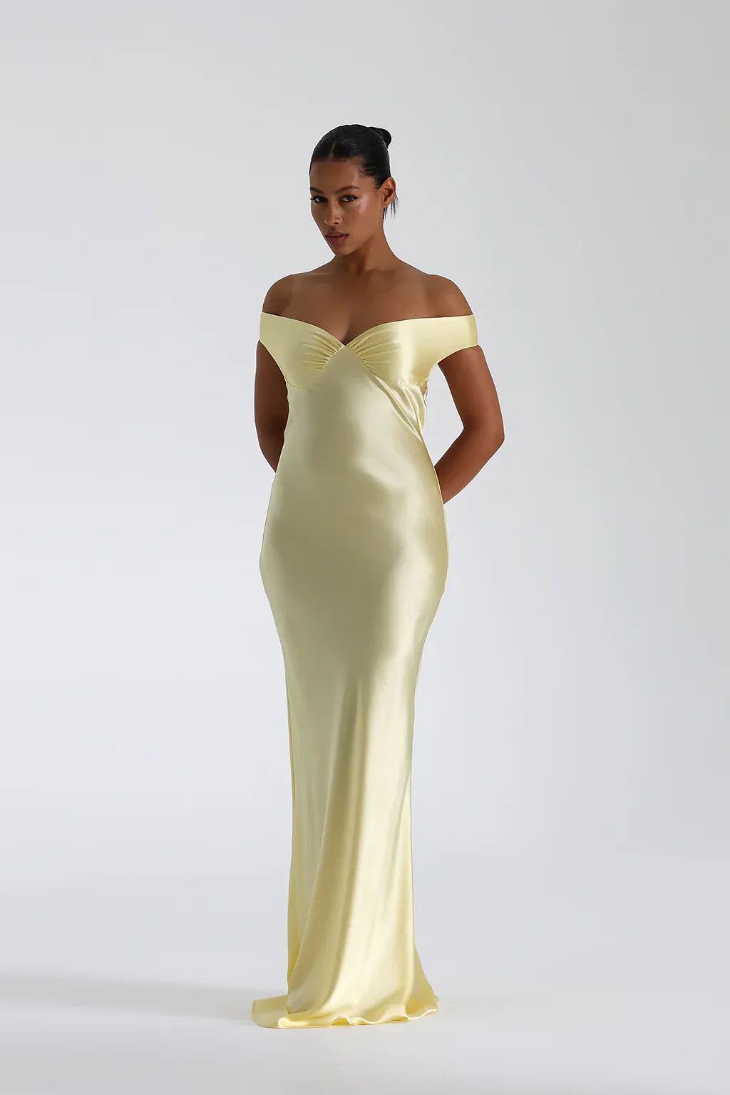 Celina Off-Shoulder Satin Elegance Gown