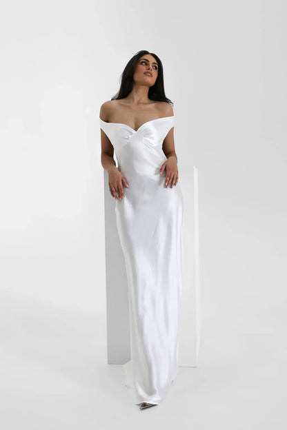 Celina Off-Shoulder Satin Elegance Gown