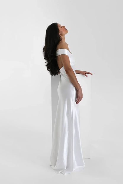Celina Off-Shoulder Satin Elegance Gown