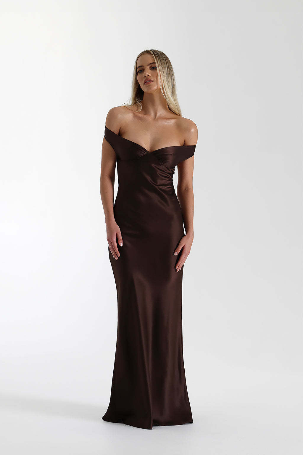 Celina Off-Shoulder Satin Elegance Gown