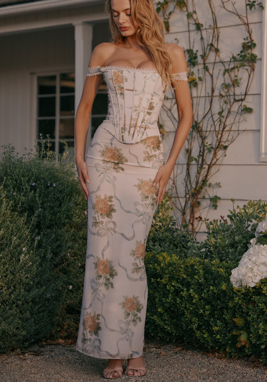 Freya Vintage Print Corset Maxi Dress